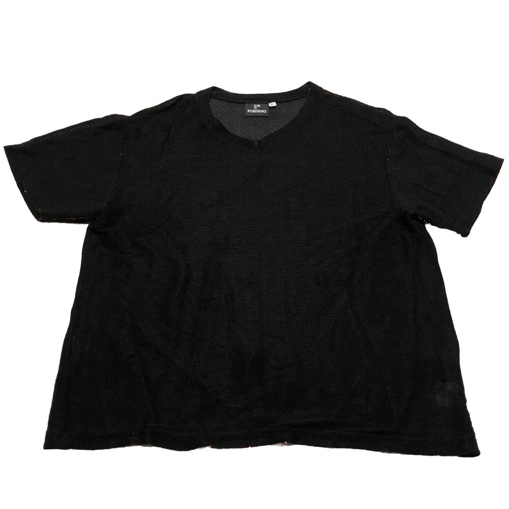 Red Mesh Shirt Metallic Positano 90s Club Sheer Top V Neck Top Large Vintage